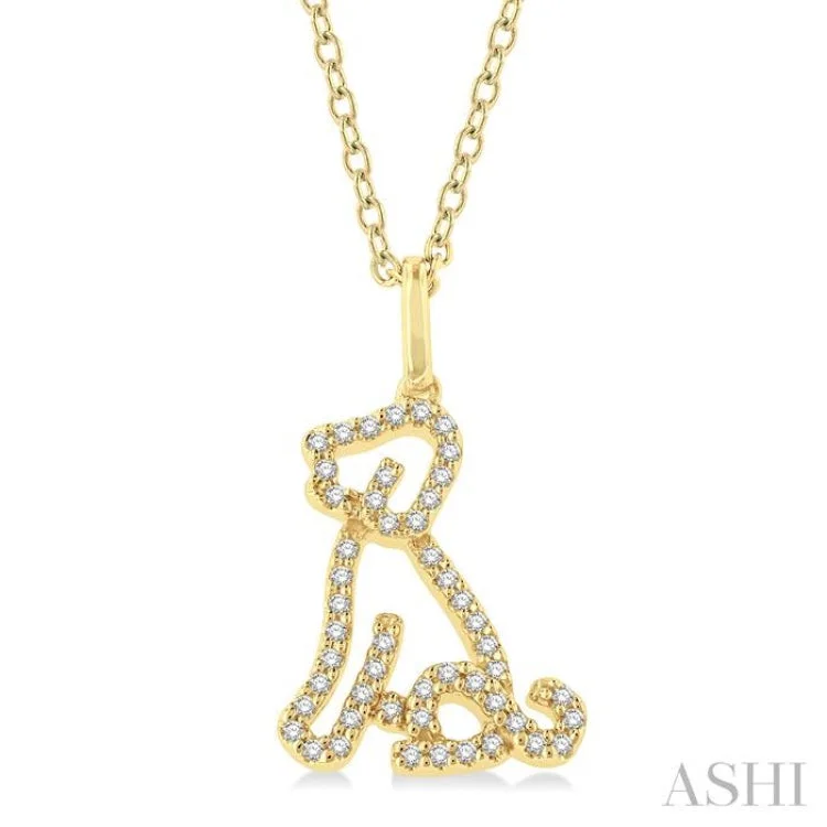 1/6 ctw Petite Sitting Dog Round Cut Diamond Fashion Pendant With Chain in 10K Yellow Gold