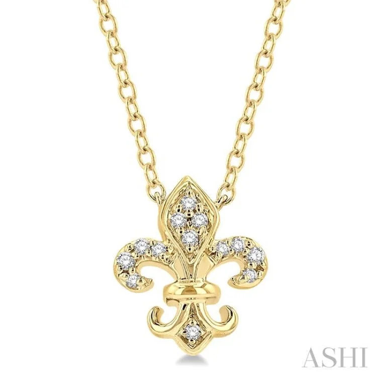 1/20 ctw Fleur De Lis Round Cut Diamond Petite Fashion Pendant With Chain in 10K Yellow Gold