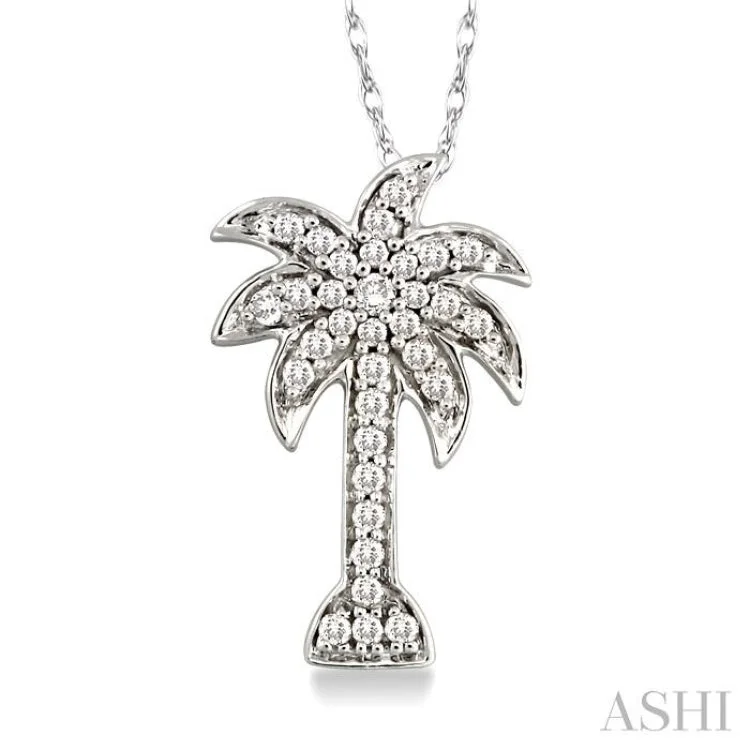 1/10 Ctw Palm Tree Single Cut Diamond Pendant in 14K White Gold with Chain