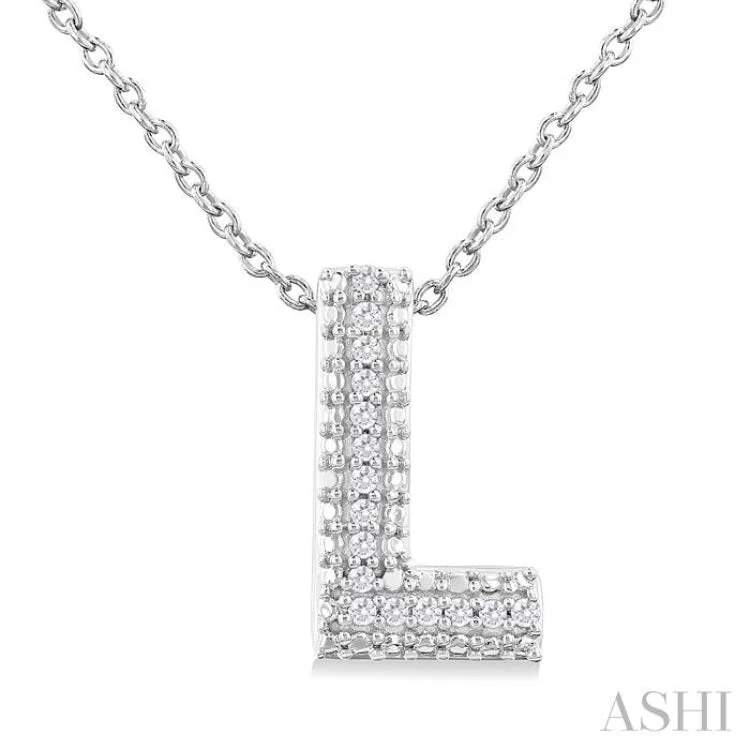 1/20 Ctw Bubble Accent Initial 'L' Round Cut Diamond Fashion Pendant With Chain in Sterling Silver