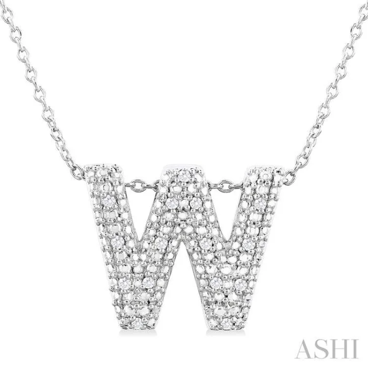 1/20 Ctw Bubble Accent Initial 'W' Round Cut Diamond Fashion Pendant With Chain in Sterling Silver