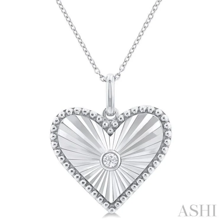 1/20 ctw Heart fluted medallion Round Cut Diamond Pendant With Chain in Sterling Silver