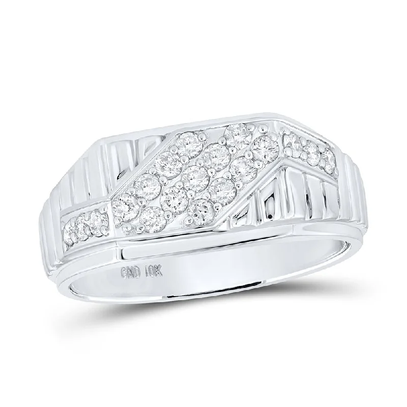 10kt White Gold Mens Round Diamond Band Ring 1/2 Cttw