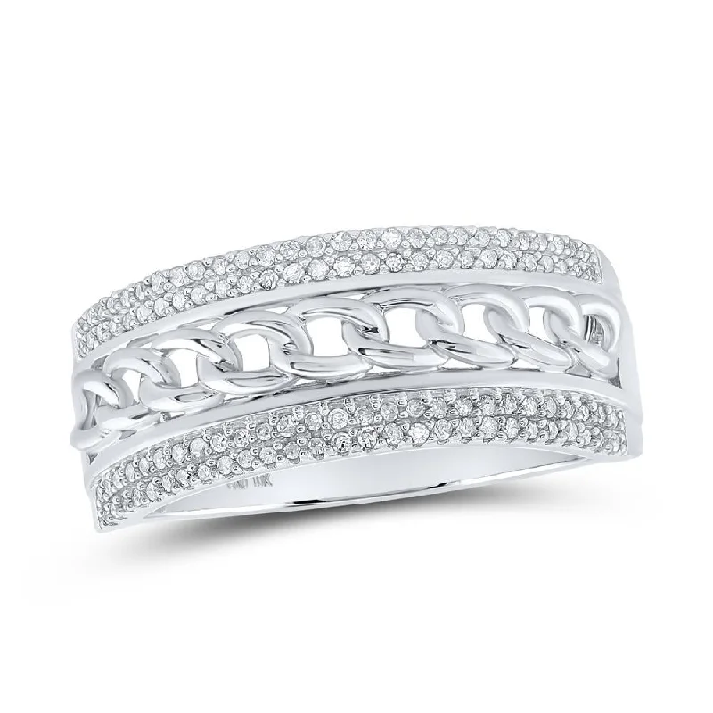 10kt White Gold Mens Round Diamond Cuban Link Band Ring 1/3 Cttw