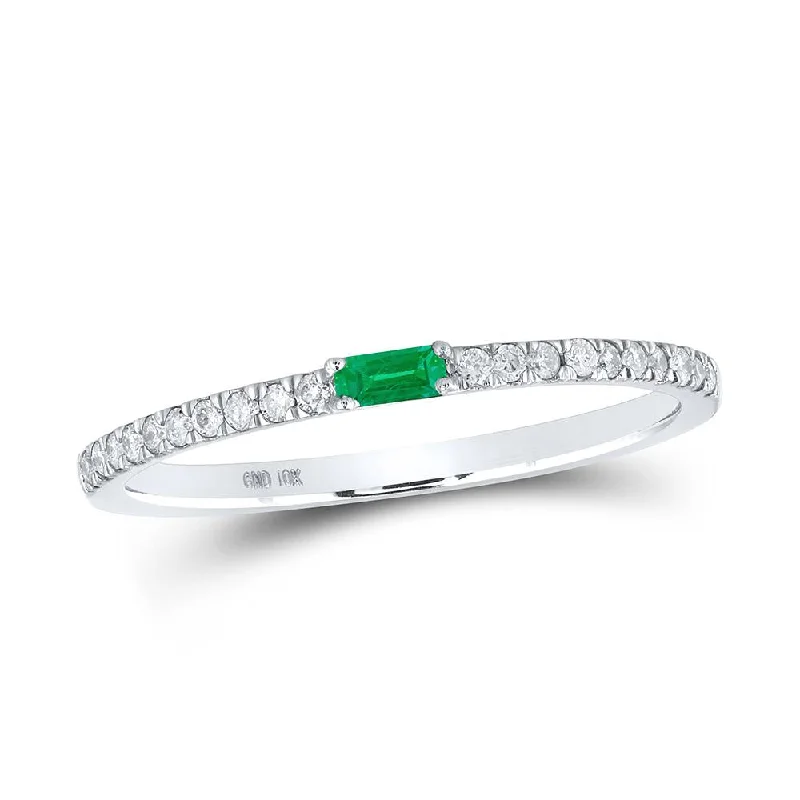 10kt White Gold Womens Baguette Emerald Diamond Band Ring 1/5 Cttw