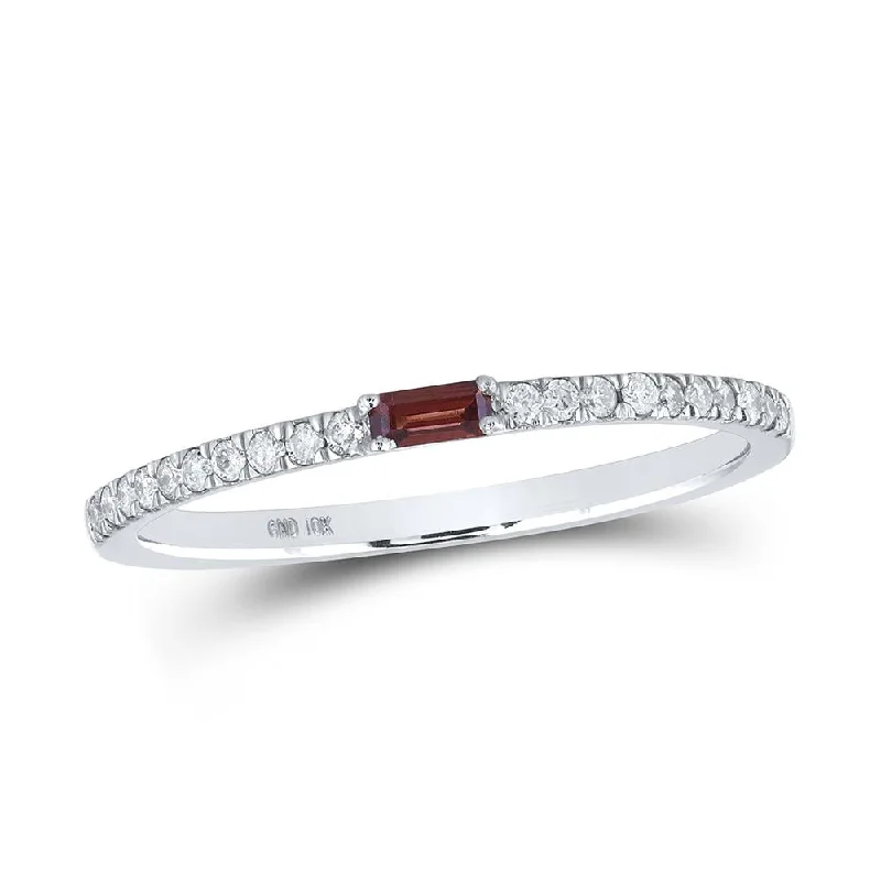 10kt White Gold Womens Baguette Garnet Diamond Band Ring 1/4 Cttw