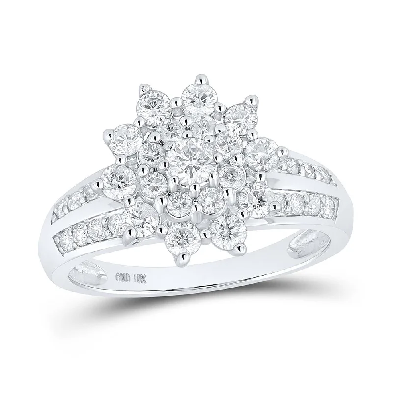 10kt White Gold Womens Round Diamond Cluster Ring 1 Cttw