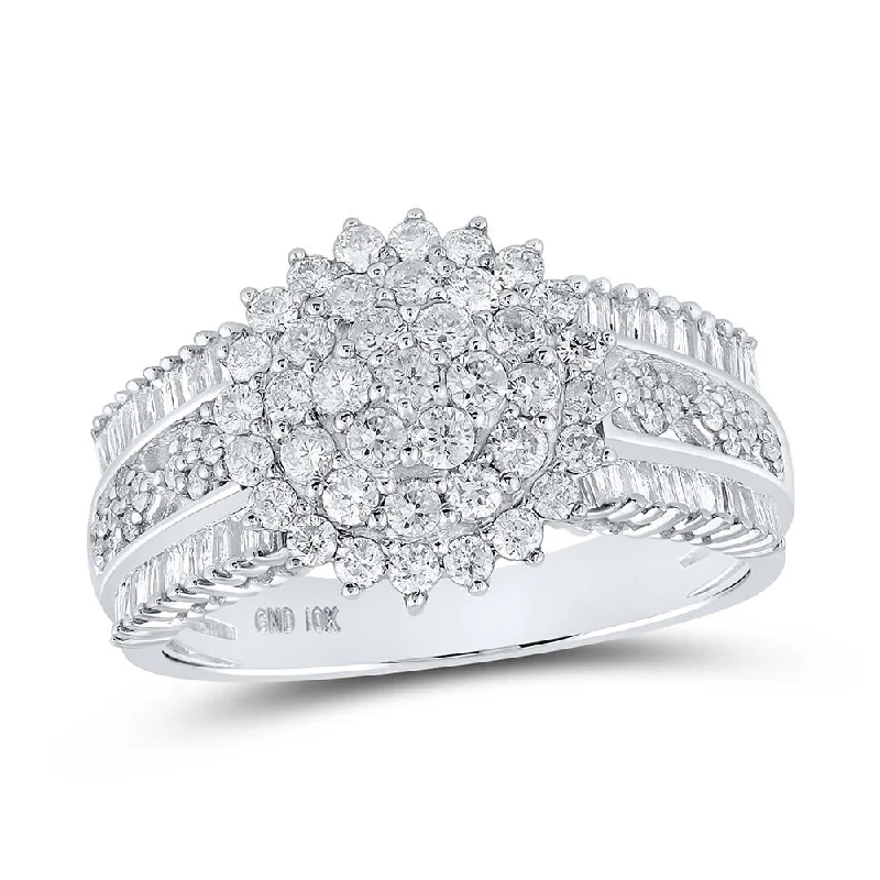 10kt White Gold Womens Round Diamond Cluster Ring 1 Cttw