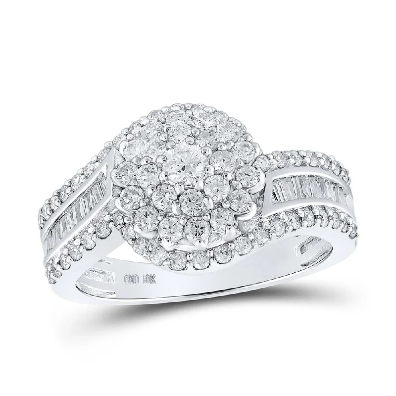 10kt White Gold Womens Round Diamond Cluster Ring 1 Cttw