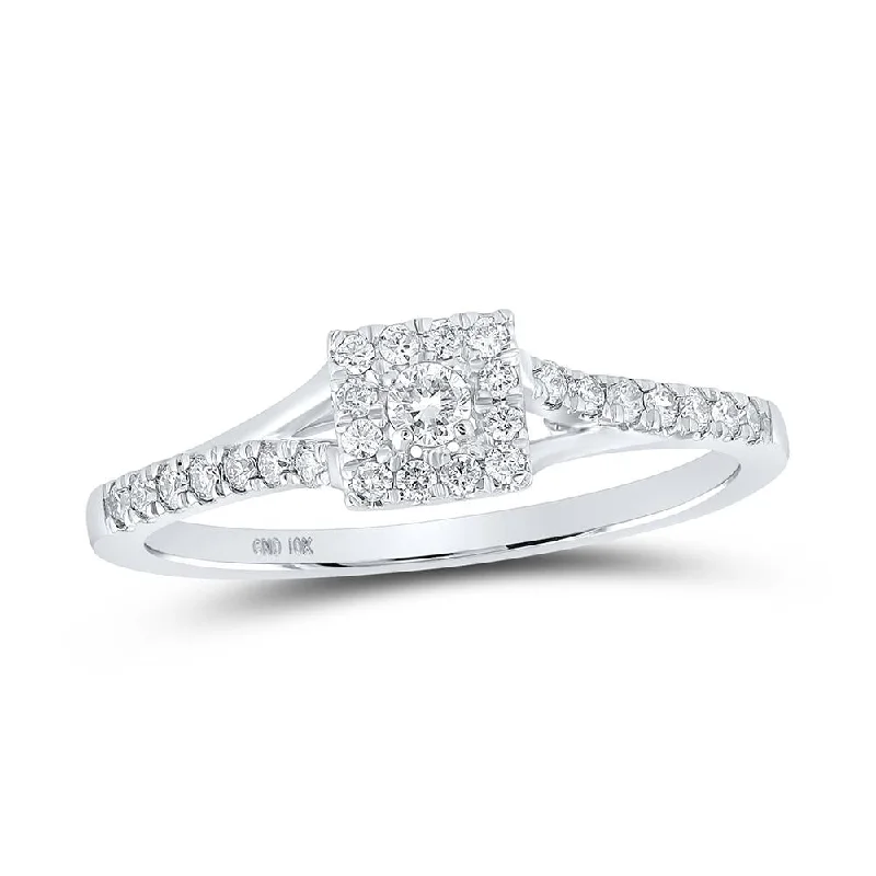 10kt White Gold Womens Round Diamond Halo Promise Ring 1/4 Cttw