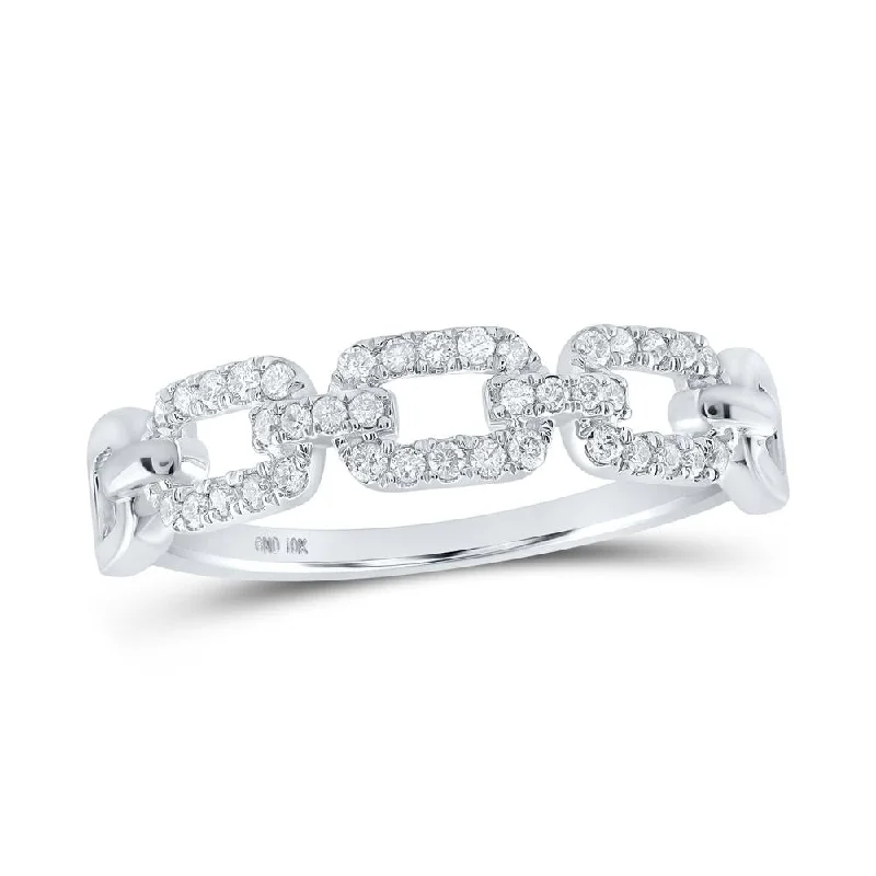 10kt White Gold Womens Round Diamond Link Stackable Band Ring 1/5 Cttw