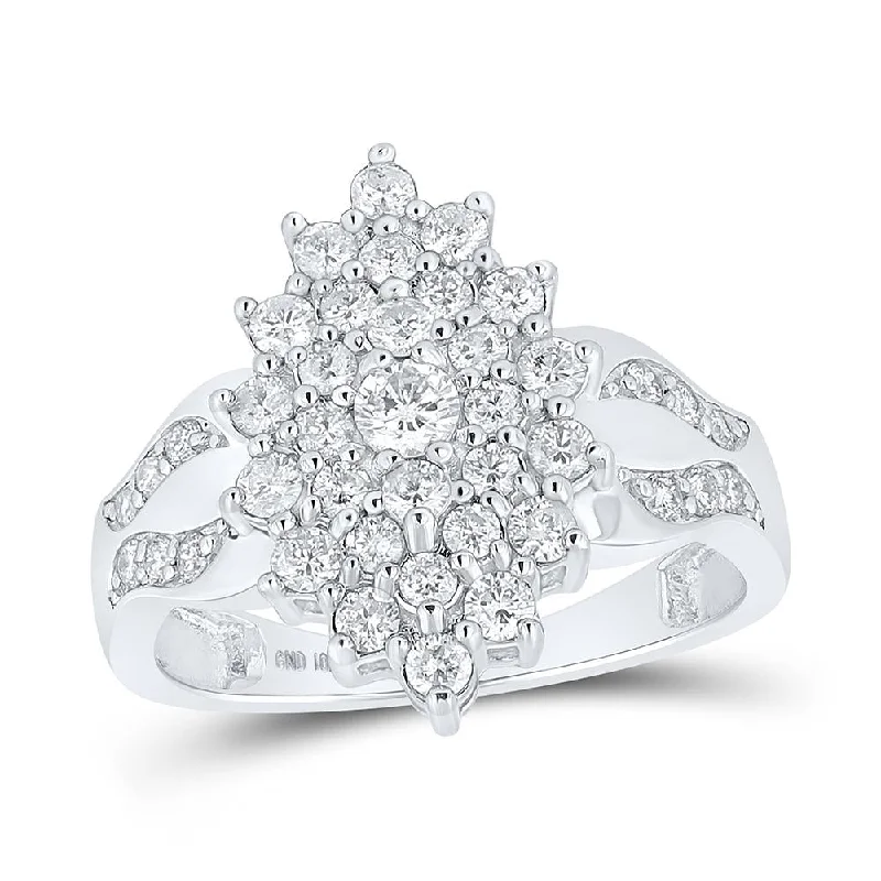 10kt White Gold Womens Round Diamond Marquise-shape Cluster Ring 1 Cttw