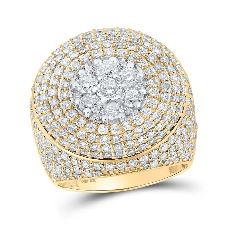 10kt Yellow Gold Mens Round Diamond Presidential Cluster Ring 6 Cttw