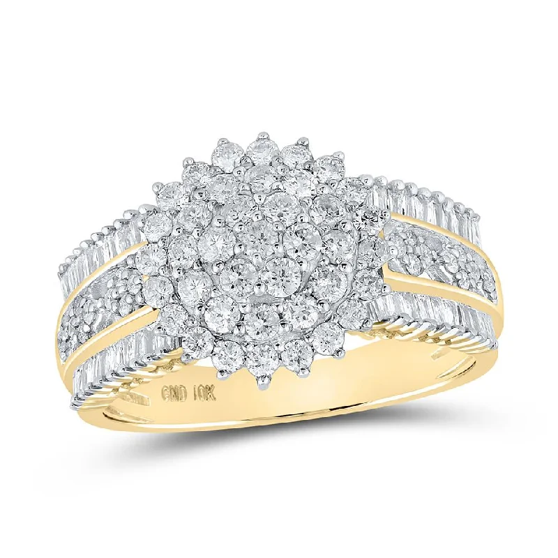 10kt Yellow Gold Womens Round Diamond Cluster Ring 1 Cttw