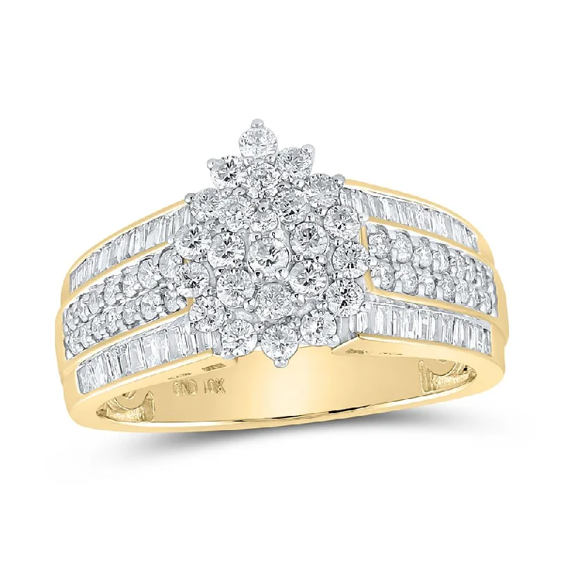 10kt Yellow Gold Womens Round Diamond Cluster Ring 1 Cttw