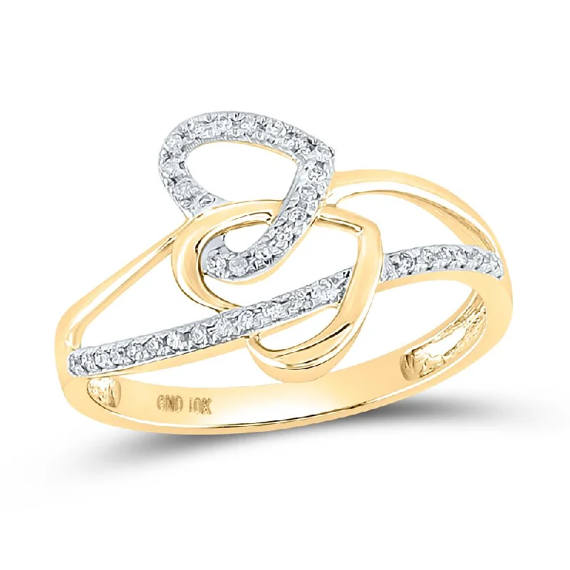 10kt Yellow Gold Womens Round Diamond Double Heart Ring 1/10 Cttw