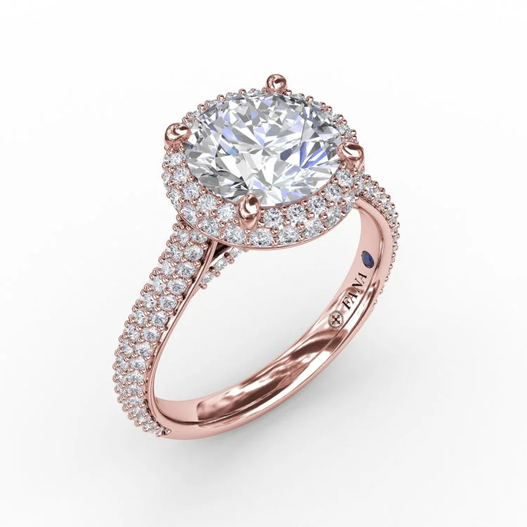 Seamless PavÃ© Diamond Double Halo Engagement Ring