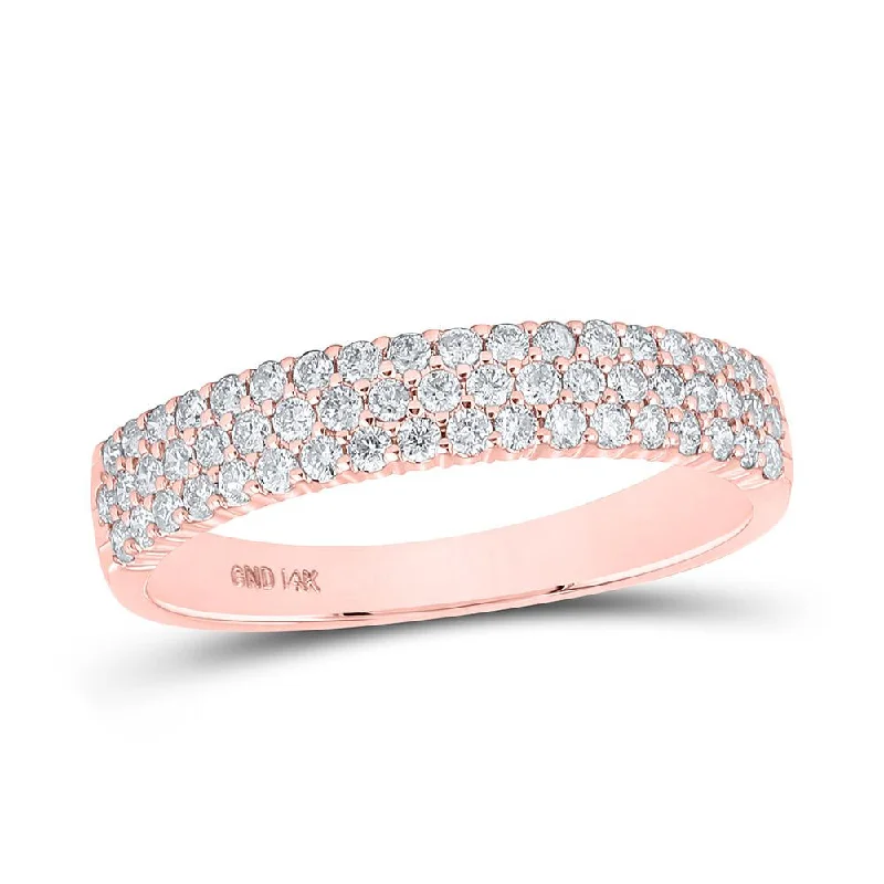 14kt Rose Gold Womens Round Diamond Pave Band Ring 1/2 Cttw