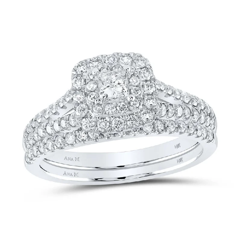 14kt White Gold Princess Diamond Halo Bridal Wedding Ring Band Set 1 Cttw