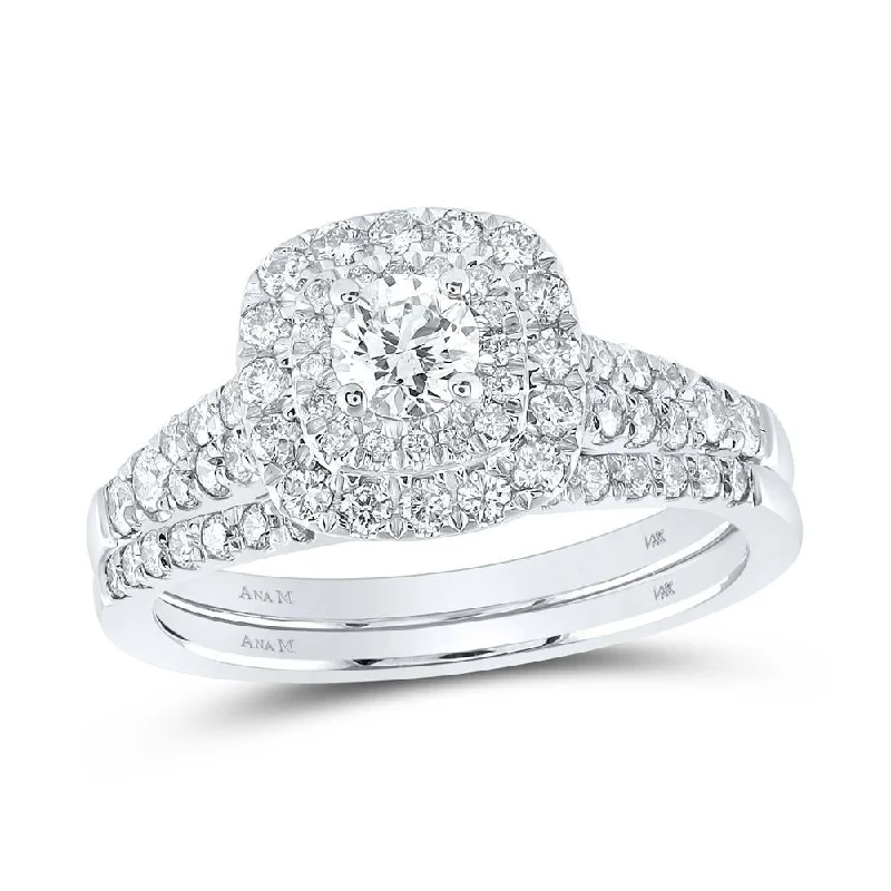 14kt White Gold Round Diamond Halo Bridal Wedding Ring Band Set 1 Cttw