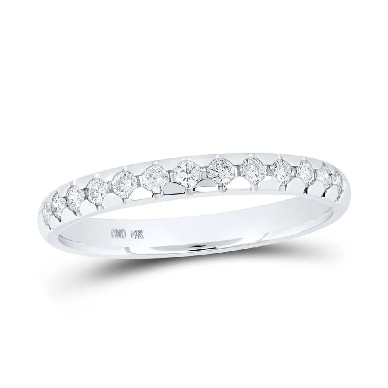 14kt White Gold Womens Round Diamond Single Row Band Ring 1/4 Cttw