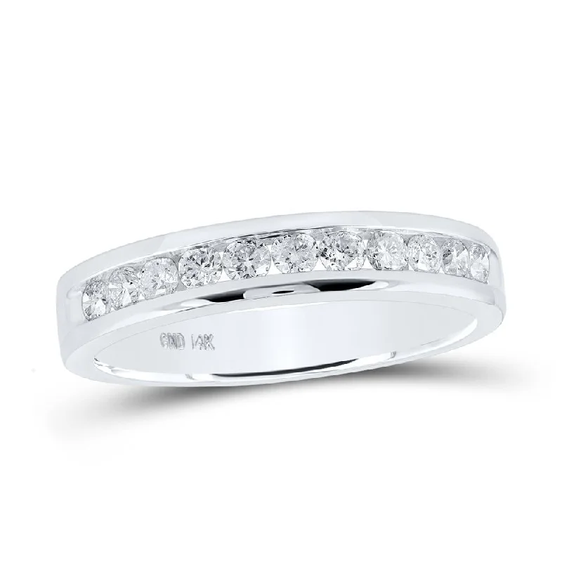 14kt White Gold Womens Round Diamond Single Row Band Ring 1/2 Cttw