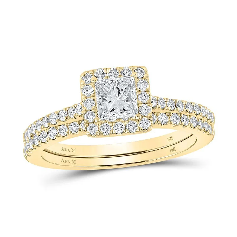 14kt Yellow Gold Princess Diamond Bridal Wedding Ring Band Set 1 Cttw