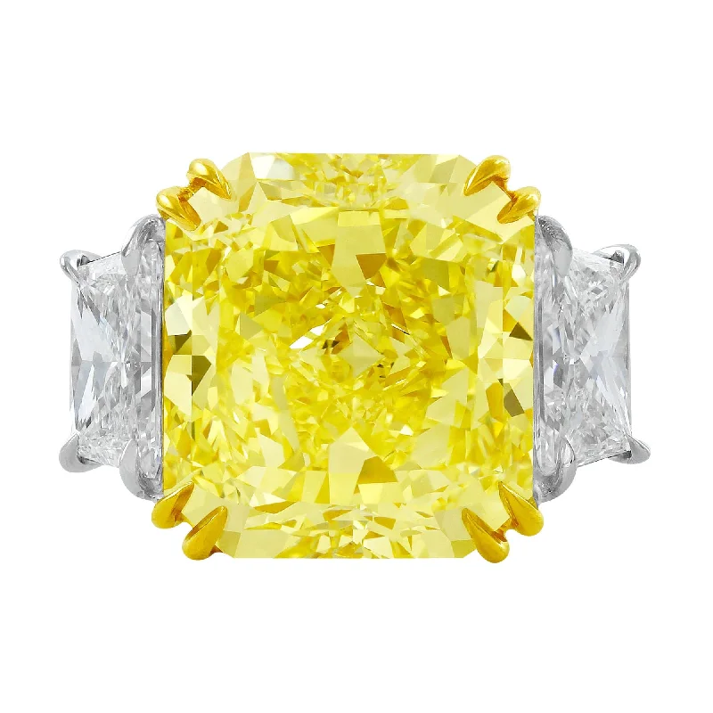 Platinum 15.05ct Fancy Intense Yellow Radiant Diamond Ring