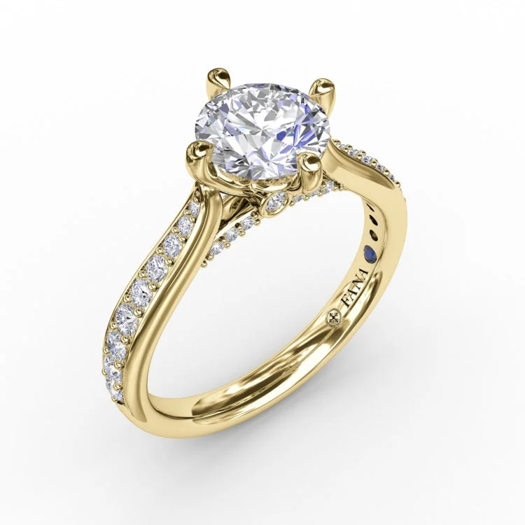 Contemporary Diamond Solitaire Engagement Ring With Tapered Diamond Band