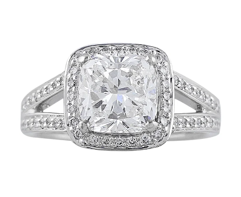 Rivière 18k White Gold 2ct Cushion Cut Diamond Ring