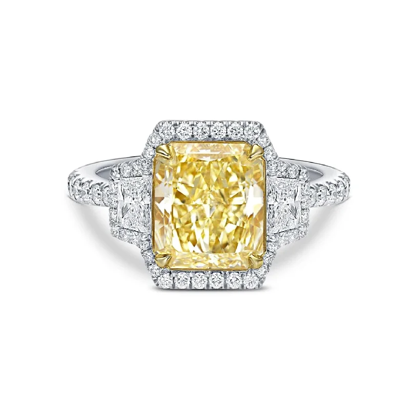 Platinum 3.15 ct Fancy Yellow Princess Diamond Ring, GIA Certified