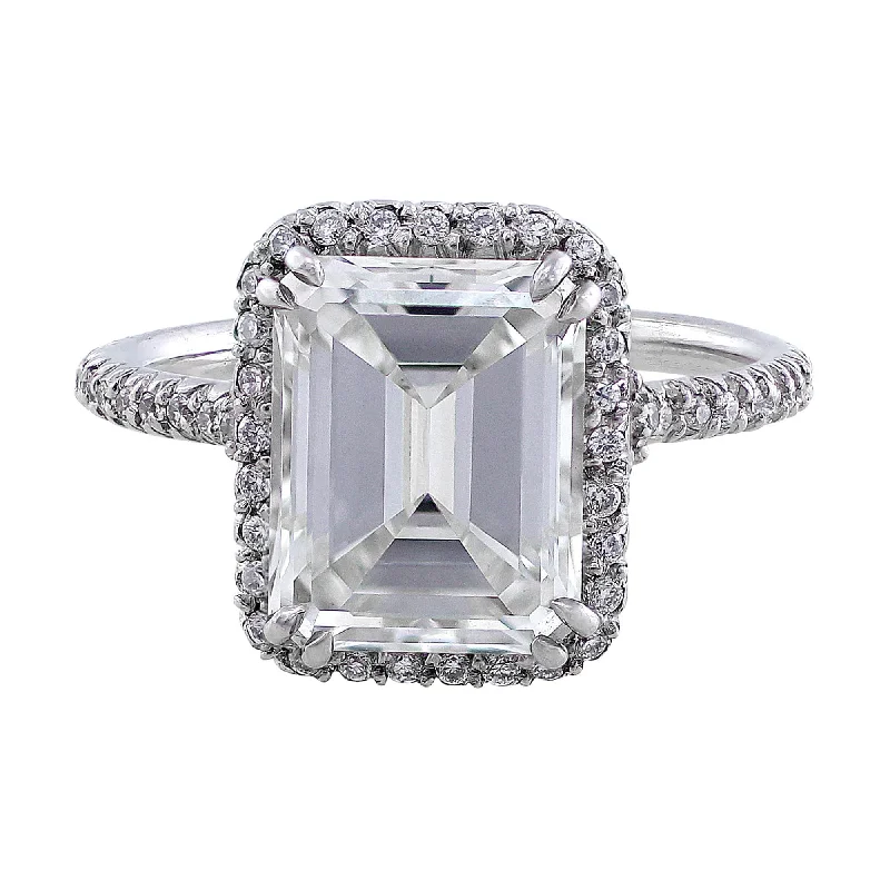 Rivière 18k White Gold 3ct Emerald Cut Estate Diamond Ring