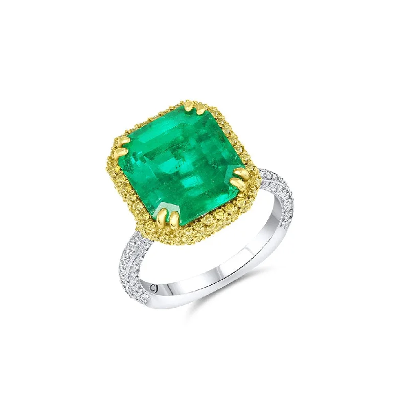 Rivière 18k Gold Platinum 6ct Emerald Diamond Ring, AGL Certified