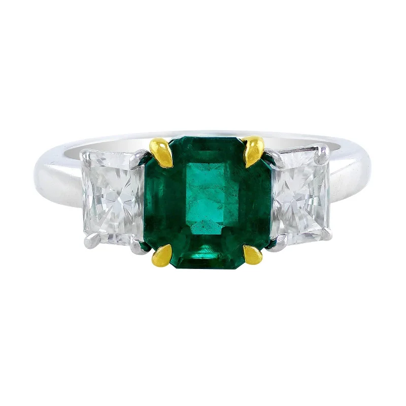 Estate Platinum Emerald Diamond Ring, GIA Certified