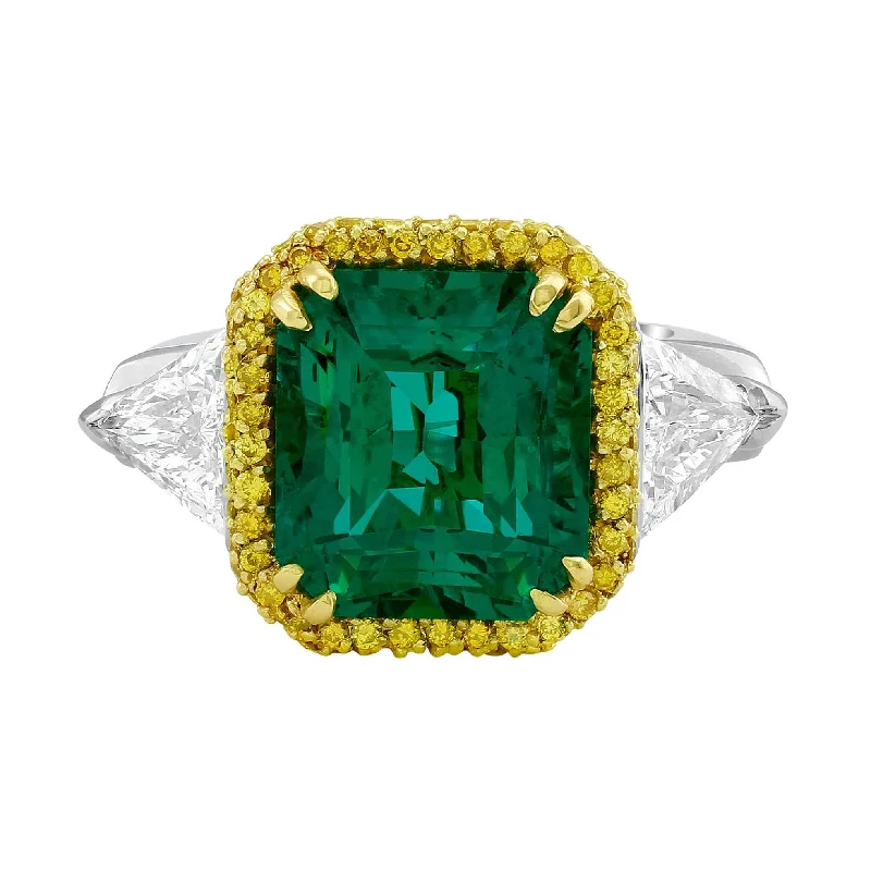 Rivière Platinum Yellow Gold 6.85ct Emerald and Diamond Ring