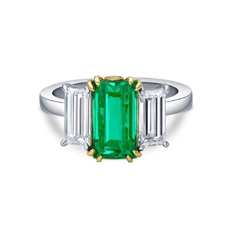 Rivière 18k Yellow Gold Platinum 2.22 ctw Colombian Emerald Ring, AGL certified