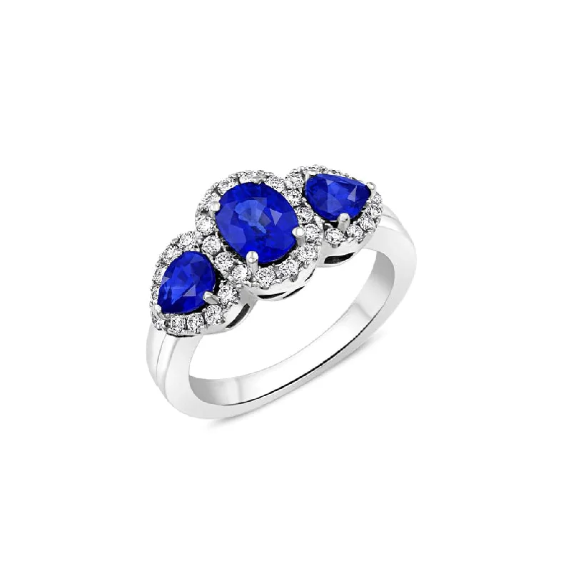 18k White Gold Three Stone Sapphire Ring