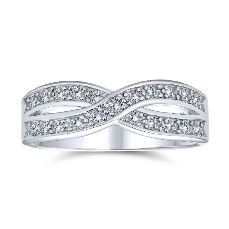 CZ Le Circle Twist Pave Cocktail Statement Ring Criss Cross Infinity Band Sterling Silver