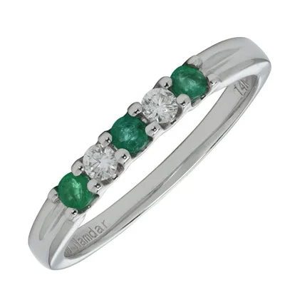 Emerald and Diamond Anniversary Band in 14kt White Gold (1/10ct tw)