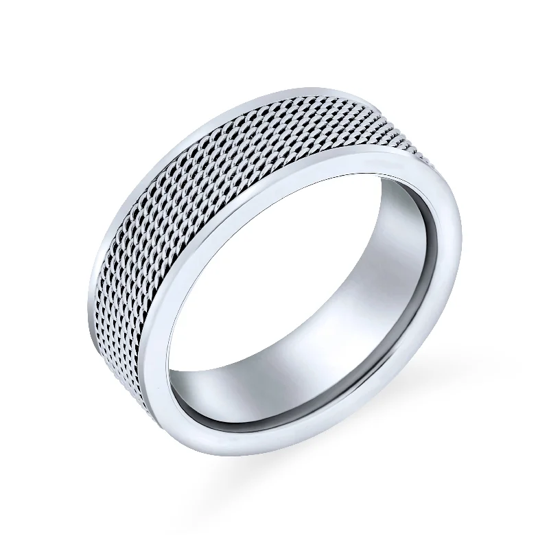 Mens Stainless Steel Oxidized Silver Tone Wide Biker Ring for Unisex Couples