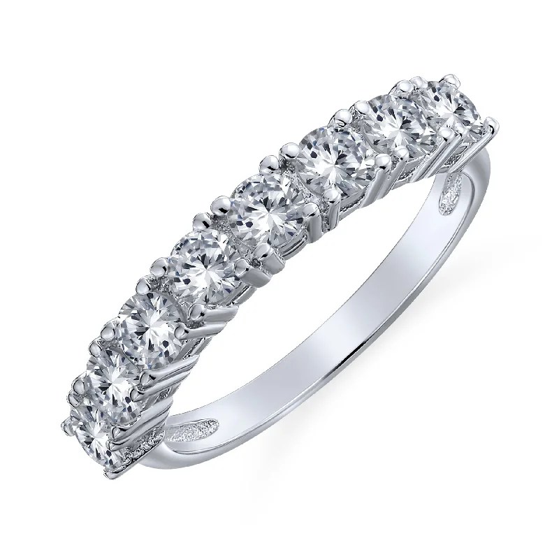 Simple Thin Round CZ Stackable Cocktail Statement Ring Sterling Silver Band