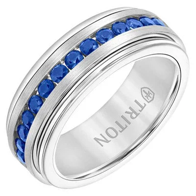 Triton Mens Blue Sapphire Wedding Band in Tungsten (8mm)