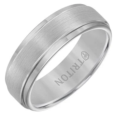 Triton Mens Comfort Fit Wedding Band in Gray Tungsten (7mm)