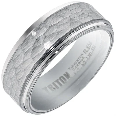 Triton Mens Hammered Wedding Band in White Tungsten (8mm)