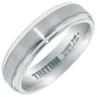 Triton Mens Step Edge Wedding Band in White Tungsten (6mm)