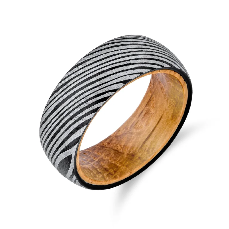 Unisex Tungsten Wedding Band Ring with Wood Grain Matte Finish and Oliver Wood Liner