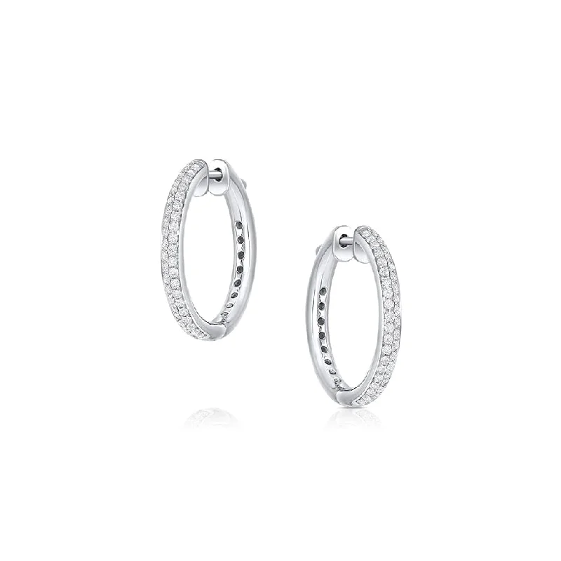 18K WHITE GOLD DIAMOND ROUND HOOP EARRINGS