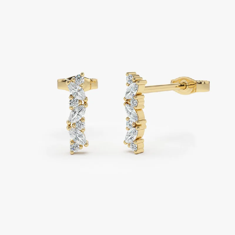 14K Gold Alternating Marquise and Round Diamond Studs