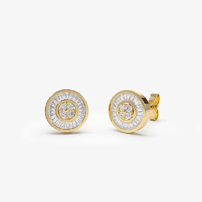 14k Baguette Diamond Channel Setting Disc Diamond Studs