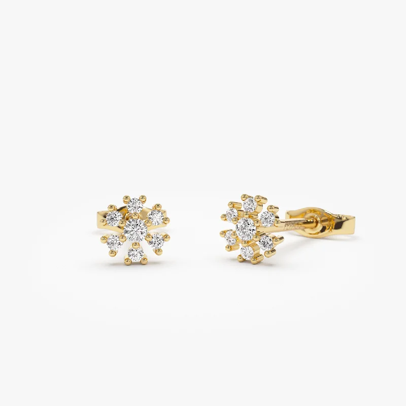 14K Petite Flower Design Diamond Stud Earrings